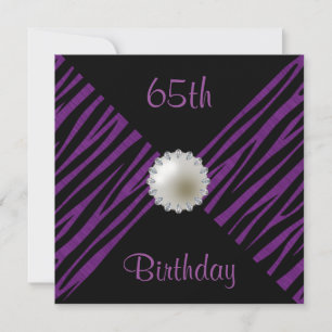 Lila Zebra & Pearl 65e Birthday Inbjudningar