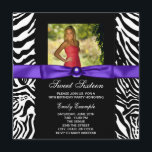Lila Zebra Photo Sweet 16 Party Inbjudningar<br><div class="desc">Söt lila zebra-fotomall för sweet sixteen födelsedagsfest inbjudan. Den här elegant lila zebra födelsedagsfest inbjudan är lätt att anpassa för evenemanget genom att helt enkelt välja knappen "Anpassa den!" för att börja lägga till din foto- och händelseinformation, typsnitt stil, typsnitt storlek & färg och text. Observera att alla de klistermärken,...</div>