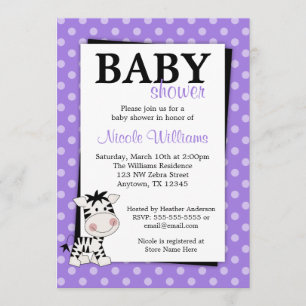 Lila Zebra Polka Dot Baby Shower-inbjudningar Inbjudningar
