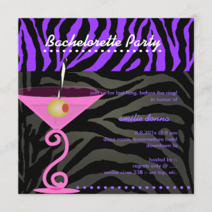 Lila Zebra/rosa martini Bachelorette Party Inbjudningar