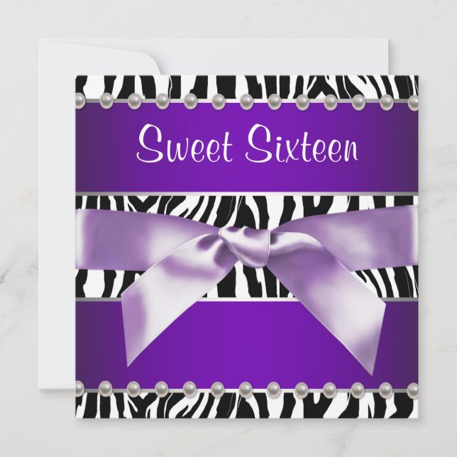 Lila zebra Sweet 16 födelsedagsfest Inbjudningar (Framsida)
