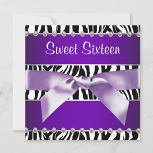 Lila zebra Sweet 16 födelsedagsfest Inbjudningar