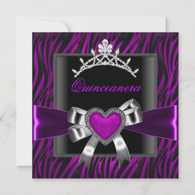 Lila Zebra Tiara Quinceanera 15:e Födelsedagsfeste Inbjudningar (Framsida)