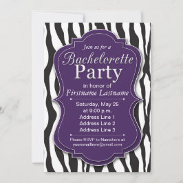 Lila Zebra tryck Bachelorette-partiets inbjudan