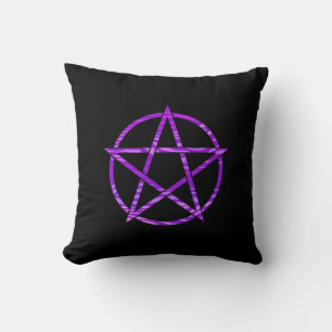Lila Zebra tryck Pentagram på Black Kudde
