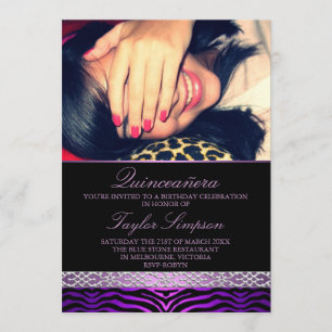 Lila Zebra tryck Quinceañera Birthday inbjudan
