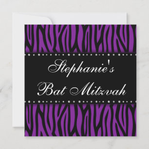 Lila Zebra-tryckta diamanter Bat mitzvah Inbjudningar