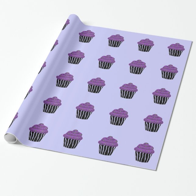 Lila Zebrastrecksmönster Cupcake Presentpapper (Utrullad)