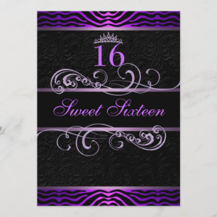 Lila Zebratryck & Virvel Sweet16 Födelsedagsinbjud Inbjudningar