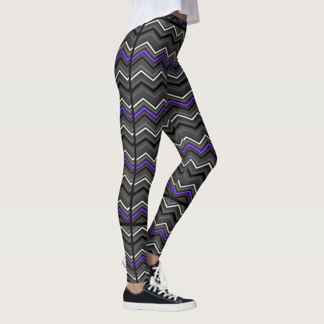 Lila Zig Zag med Black Striping... epilepsi Leggings (Höger)