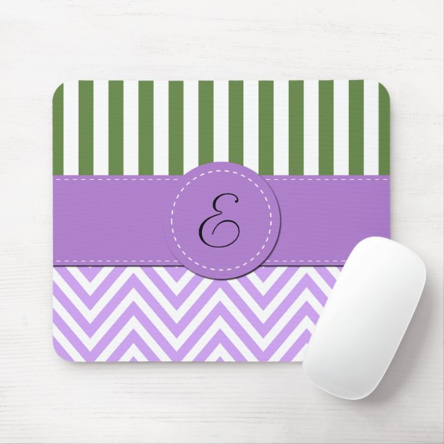 Lila Zigzag, Chevron, Grönt Rand, Monogram Musmatta (Med mus)