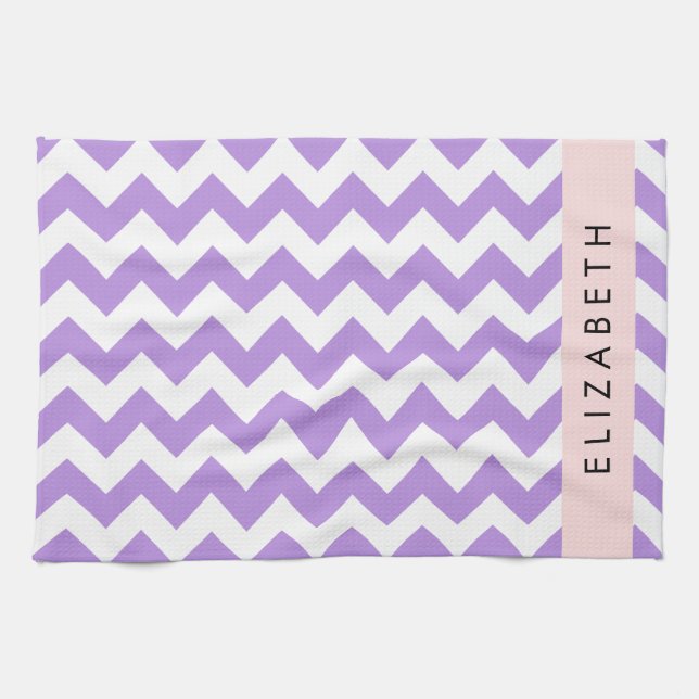 Lila Zigzag, Lila Chevron, ditt namn Kökshandduk (Horisontell)