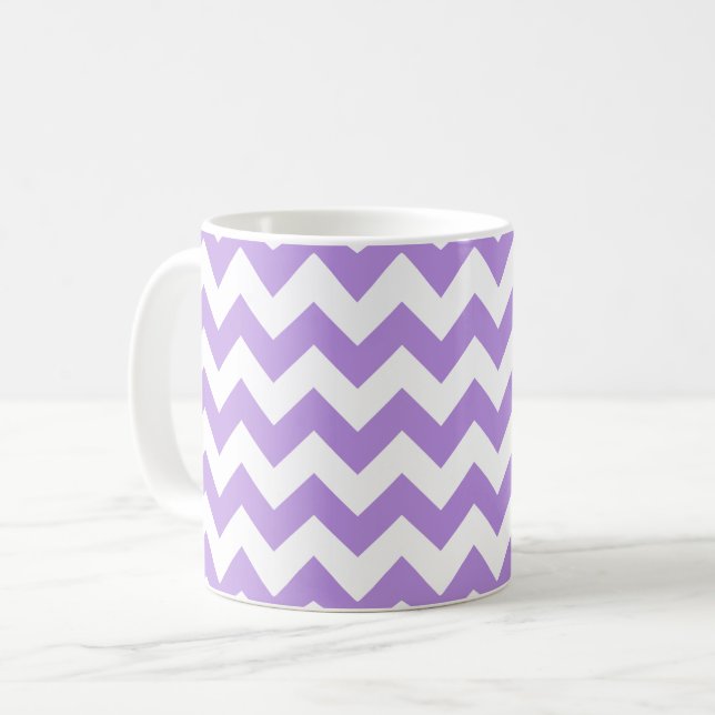 Lila Zigzag, Lila Chevron, Geometric Mönster Kaffemugg (Framsida vänster)