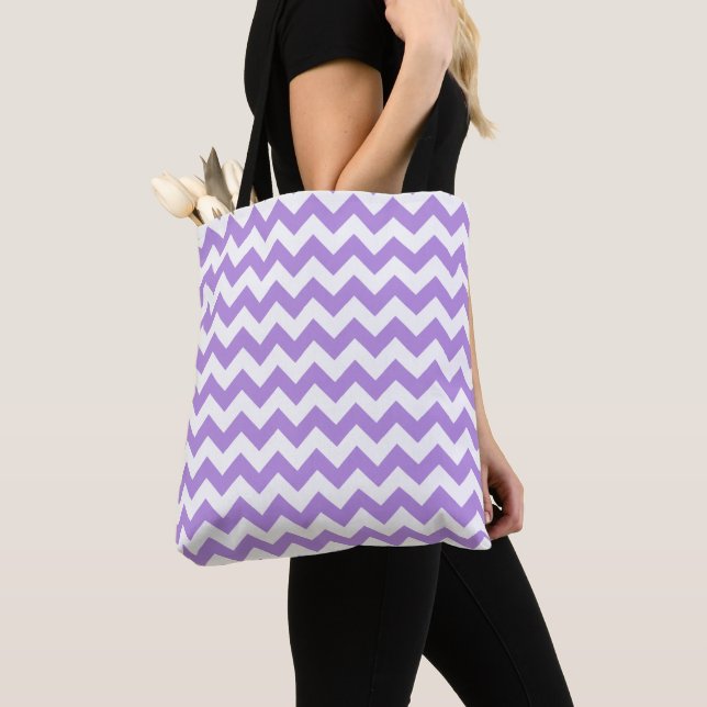 Lila Zigzag, Lila Chevron, Geometric Mönster Tygkasse (Närbild)