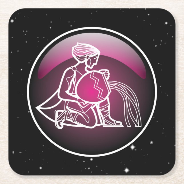 Lila Zodiac Aquarius Underlägg Papper Kvadrat (Framsidan)