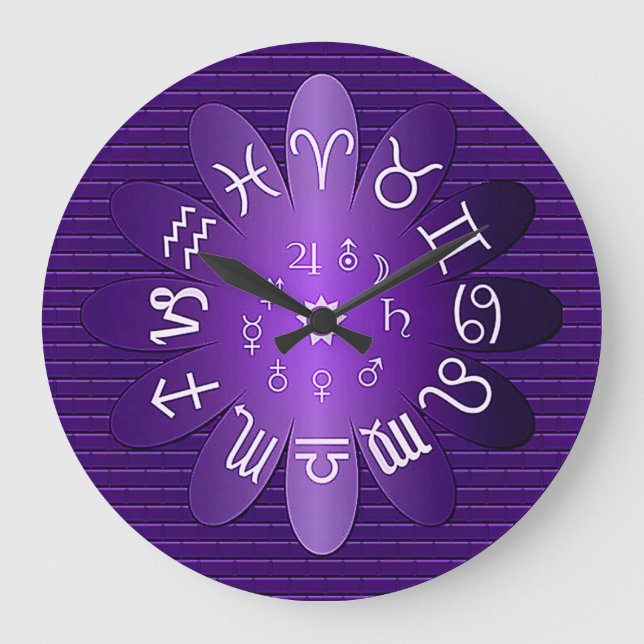 Lila Zodiac Astrology Symbols väggklocka (Framsida)
