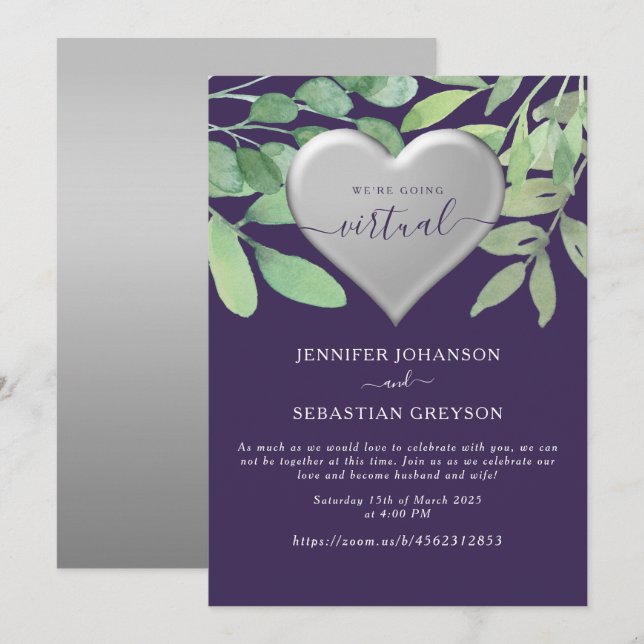 Lila Zoom bröllopsinbjudan Inbjudningar (Fram/baksida)