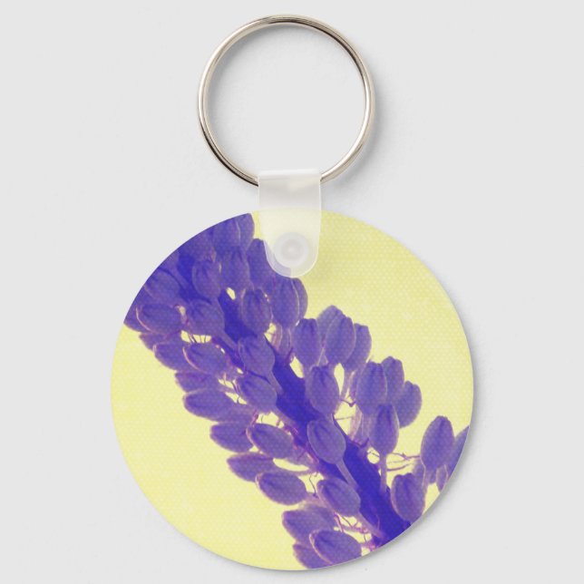 Lilablomma på gula Keychain Nyckelring (Framsida)