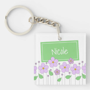 Lilablommor och märkreakryl Keychain