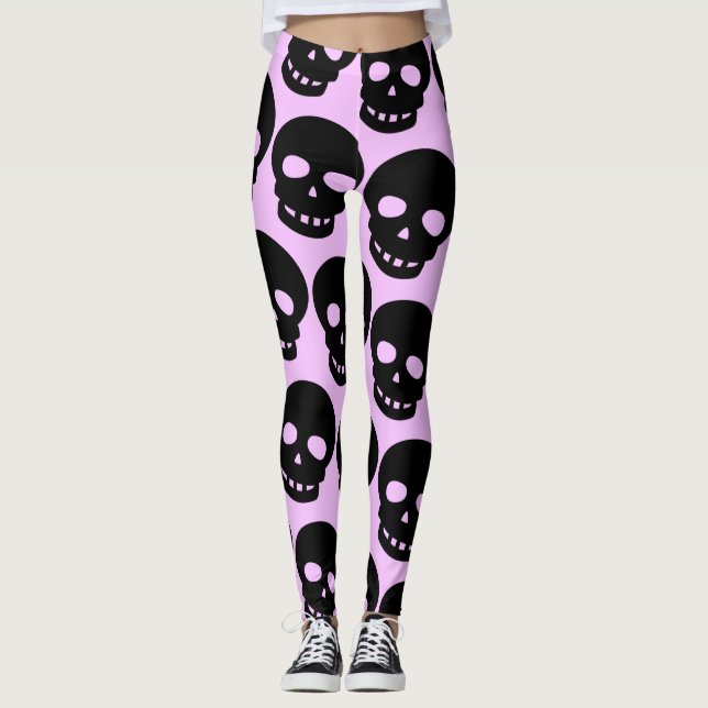 Lilac Aesthetic Pastel Goth Döskallars Big Print Leggings (Framsida)
