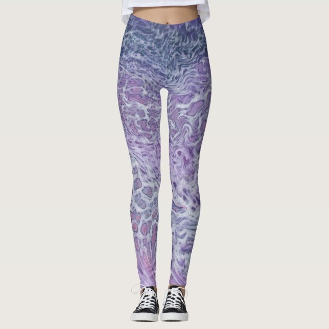 Lilac Akrylvätska Abstrakt Fluid Art Leggings (Framsida)