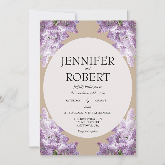 Lilac and Beige Wedding Inbjudningar (Framsida)
