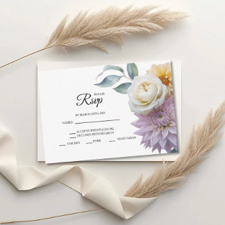 Lilac And Butter Yellow Floral Wedding RSVP Cards OSA Kort