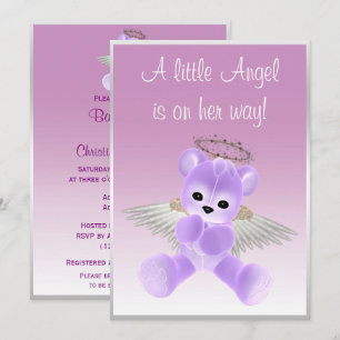 Lilac Angel Nalle Baby Shower Inbjudningar