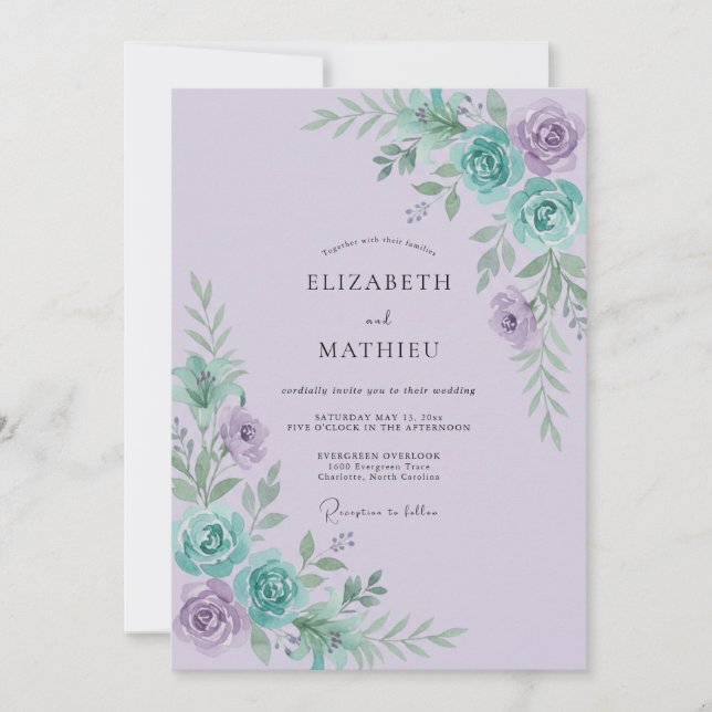 Lilac Aqua Ranunculus Sage Bröllop Inbjudningar (Framsida)