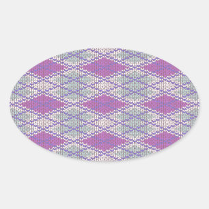 LILAC ARGYLE STICKA Oval Stickers Ovalt Klistermärke