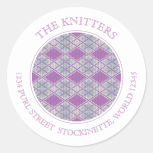 LILAC ARGYLE STICKA Small Round Adressetiketters Runt Klistermärke
