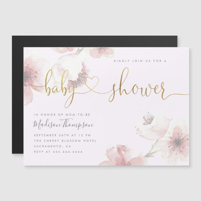Lilac | Barnskor för Cherry Blommar Guld Blommigt  Magnetisk Inbjudningskort (Fram/baksida)