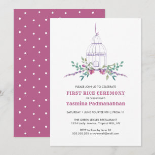 Lilac Bird Cage First Ris Annaprashan Inbjudningar