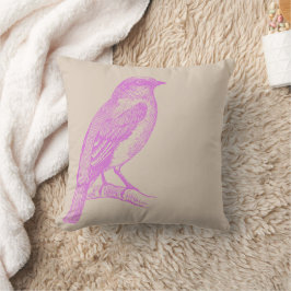 Lilac Bird Illustration Tan Dekorativ kudde