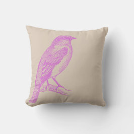 Lilac Bird Illustration Tan Dekorativ kudde