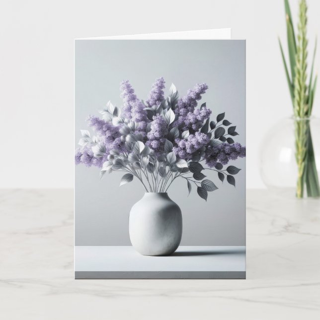 Lilac Birthday Bouquet med Silver Löv Kort (Framsida)