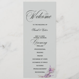 Lilac blommig Elegant dubbelsidigt programkort  Program