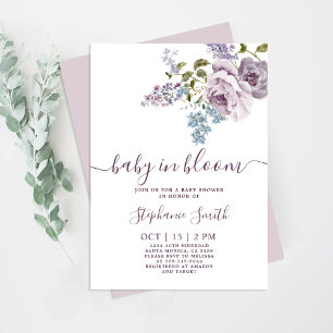 Lilac Blommigt Baby i Bloom Baby Shower Girl Inbjudningar