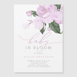 Lilac Blommigt Baby i Bloom Shower Girl Girl Magnetisk Inbjudningskort