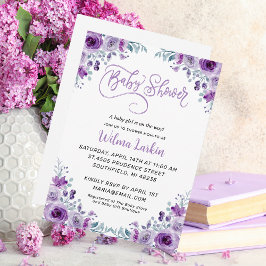 Lilac Blommigt Baby Shower Inbjudningar