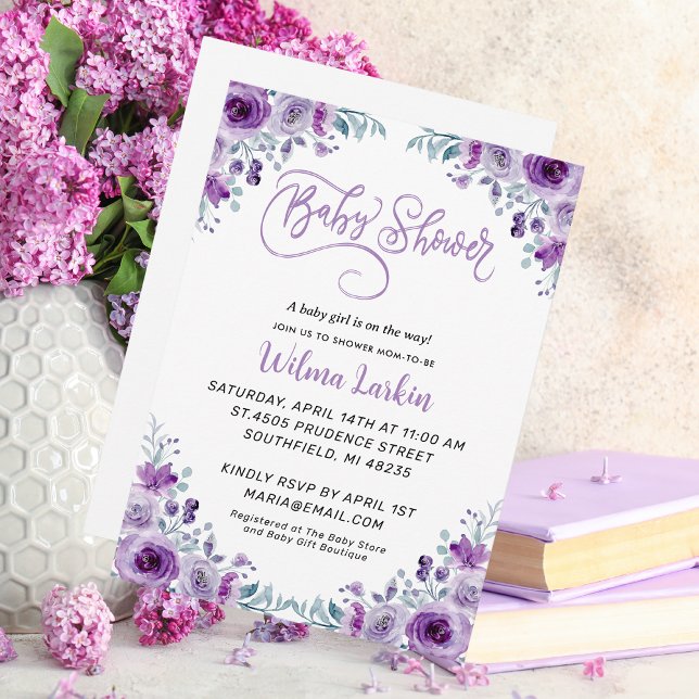 Lilac Blommigt Baby Shower Inbjudningar (Skapare uppladdad)