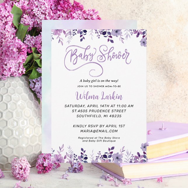 Lilac Blommigt Baby Shower Inbjudningar (Skapare uppladdad)