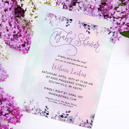 Lilac Blommigt Baby Shower Inbjudningar