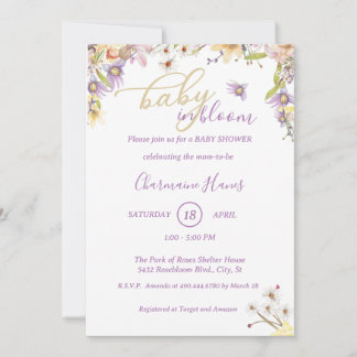 Lilac Blommigt Blooming Baby Shower Inbjudningar