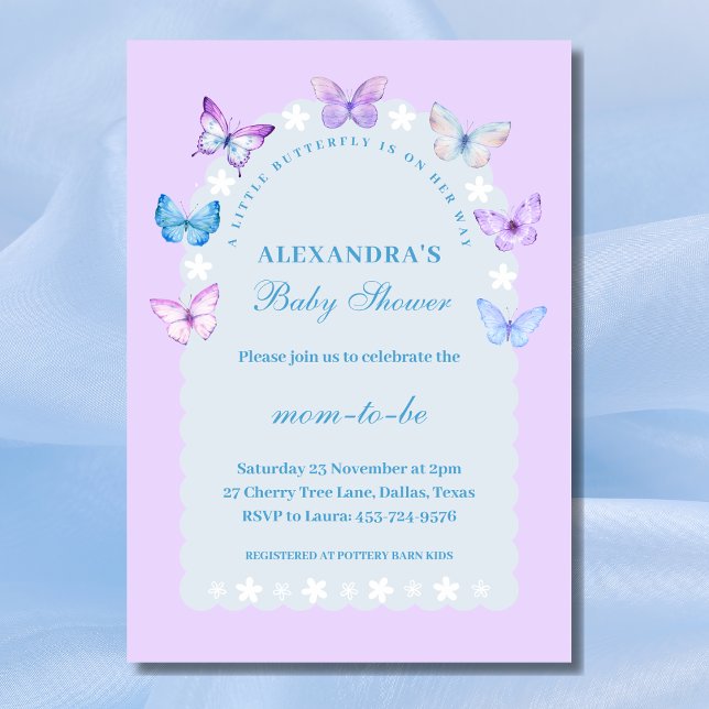 Lilac Blommigt Boho lite fjäril Baby Shower Inbjudningar (Skapare uppladdad)