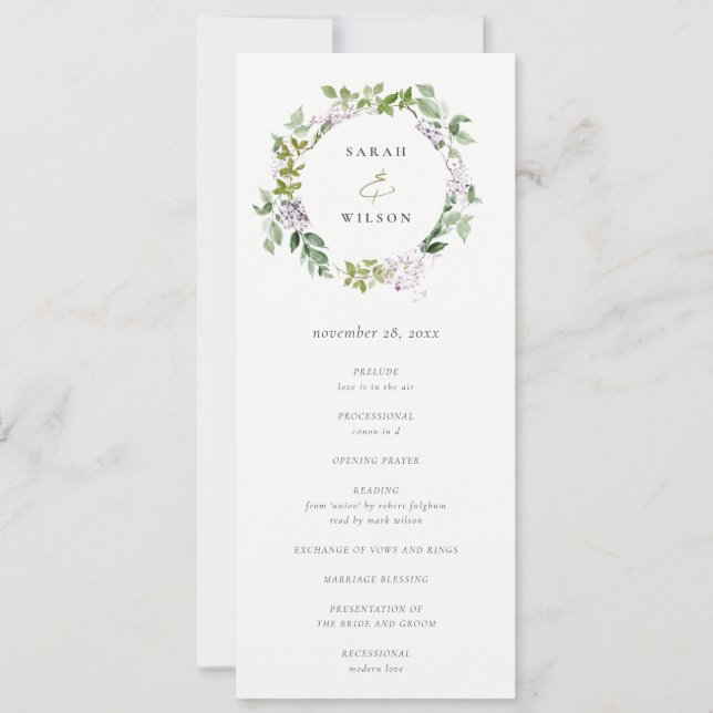 Lilac Blommigt Bröllopsprogram för utandning Inbjudningar (Framsida)