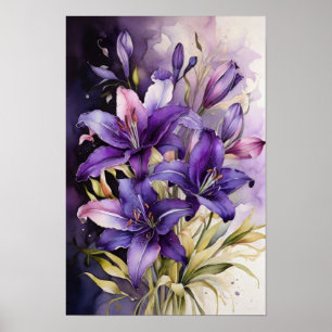 Lilac Blommigt Dreams - Watercolor Lily Flowers Ar Poster