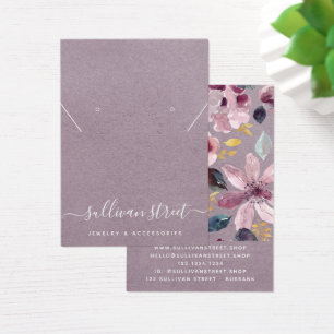 Lilac Blommigt Earrings Necklace Visning Card Visitkort