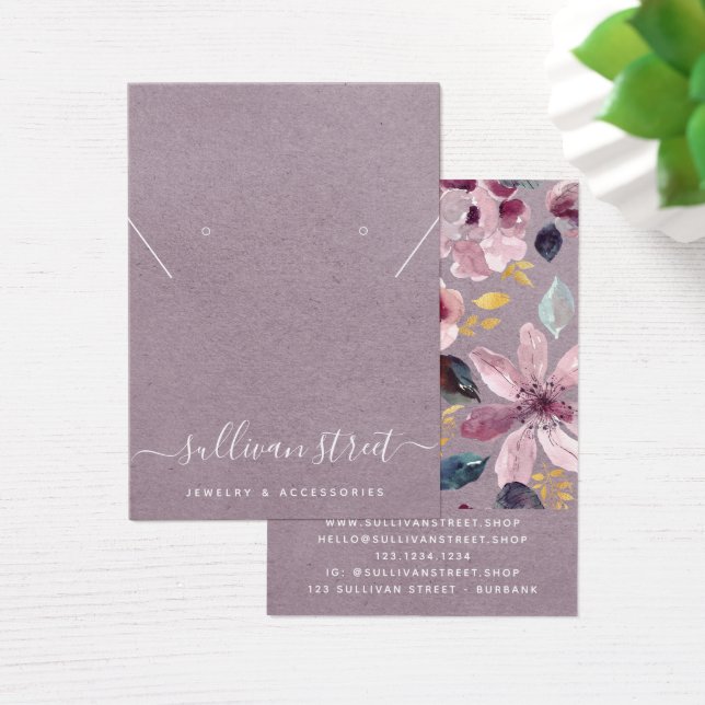 Lilac Blommigt Earrings Necklace Visning Card Visitkort (Skivbord)
