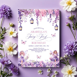 Lilac Blommigt Fairy First Birthday Party Inbjudningar